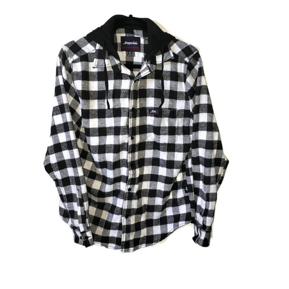 Aeropostale black & white buffalo plaid flannel